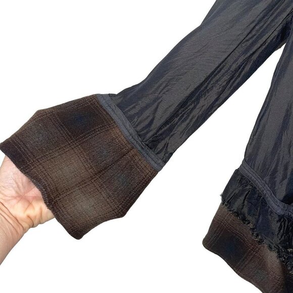Marni Womens Top Size Small Cropped Bell Sleeve Flannel Ruffle Black Brown Plaid - Picture 3 of 15